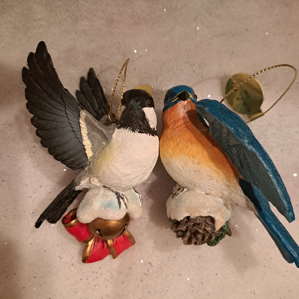 Two Songbird Ornaments-Chickadee and Bluebird by Danbury Mint
